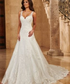 Mary's Bridal Couture Damour Collection Wedding Dresses Lace V-Neck Wedding Gown By Mary's Bridal MB4128