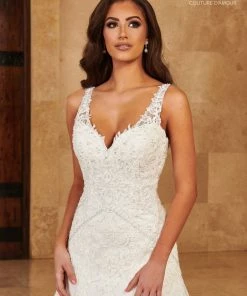 Mary's Bridal Couture Damour Collection Wedding Dresses Lace V-Neck Wedding Gown By Mary's Bridal MB4128