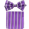 Vesuvio Napoli Lavender Striped Bow Tie With Pocket Square (Pointed Tip) Men