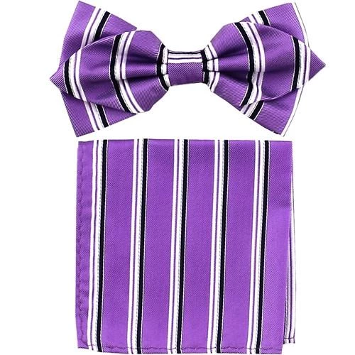 Vesuvio Napoli Lavender Striped Bow Tie With Pocket Square (Pointed Tip) Men 3 Vesuvio Napoli Lavender Striped Bow Tie With Pocket Square (Pointed Tip) Men