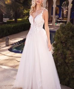 Layered A-line Tulle White Gown By Cinderella Divine CB072W