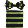 Vesuvio Napoli Lime Green Striped Bow Tie With Pocket Square (Pointed Tip) Men 2 Vesuvio Napoli Lime Green Striped Bow Tie With Pocket Square (Pointed Tip) Men