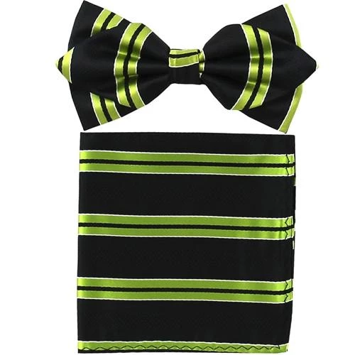 Vesuvio Napoli Lime Green Striped Bow Tie With Pocket Square (Pointed Tip) Men 3 Vesuvio Napoli Lime Green Striped Bow Tie With Pocket Square (Pointed Tip) Men