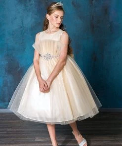 Calla Collection Flower Girl Dresses Little Girls Pleated Tea Length Tulle Dress By Calla D793