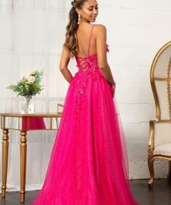 Long 3D Floral Slit Dress By Elizabeth K GL3034