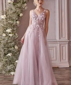Long 3D Floral Tulle Dress By Cinderella Divine CD0181 Prom