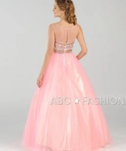 Long A-line Ball Gown With Beaded Illusion Bodice By Poly USA 7726