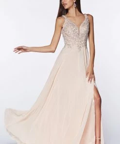 Prom Long Lace Bodice Chiffon Dress By Cinderella Divine CD0133