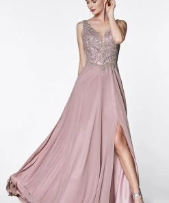 Prom Long Lace Bodice Chiffon Dress By Cinderella Divine CD0133