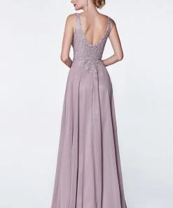 Prom Long Lace Bodice Chiffon Dress By Cinderella Divine CD0133