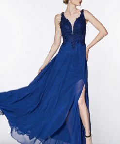 Prom Long Lace Bodice Chiffon Dress By Cinderella Divine CD0133