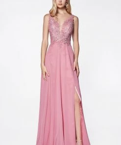 Prom Long Lace Bodice Chiffon Dress By Cinderella Divine CD0133