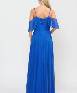 Long A-line Cold Shoulder Dress By Poly USA 8552 Prom