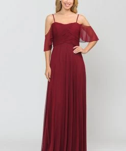 Long A-line Cold Shoulder Dress By Poly USA 8552 Prom