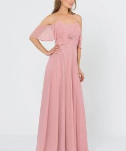 Long A-line Cold Shoulder Dress By Poly USA 8552 Prom