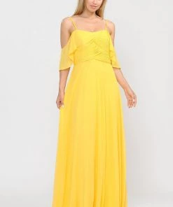 Long A-line Cold Shoulder Dress By Poly USA 8552 Prom