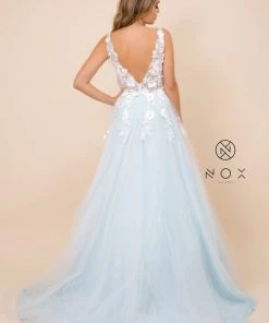 Long A-line Dress With 3D Appliques By Nox Anabel F339