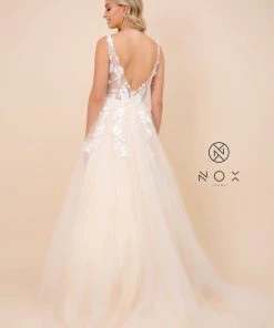 Long A-line Dress With 3D Appliques By Nox Anabel F339