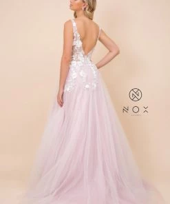 Long A-line Dress With 3D Appliques By Nox Anabel F339