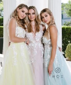 Long A-line Dress With 3D Appliques By Nox Anabel F339