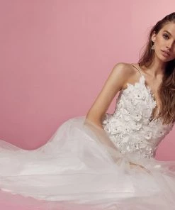 Long A-line Dress With Floral Appliques By Nox Anabel R346 Prom