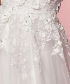 Long A-line Dress With Floral Appliques By Nox Anabel R346 Prom