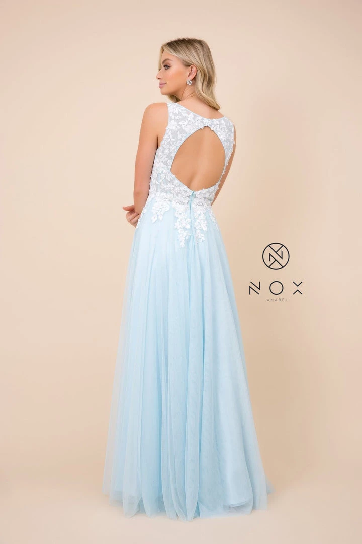 Long A-line Dress With Lace Applique Bodice By Nox Anabel G048 Prom 8 Long A-line Dress With Lace Applique Bodice By Nox Anabel G048 Prom