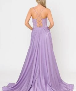Prom Long A-line Dress With Lace Bodice By Poly USA 8670