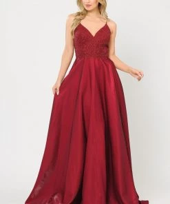 Prom Long A-line Dress With Lace Bodice By Poly USA 8670