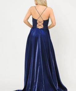 Prom Long A-line Dress With Lace Bodice By Poly USA 8670