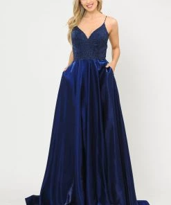 Prom Long A-line Dress With Lace Bodice By Poly USA 8670