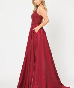 Prom Long A-line Dress With Lace Bodice By Poly USA 8670
