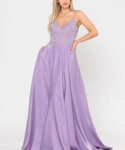 Prom Long A-line Dress With Lace Bodice By Poly USA 8670