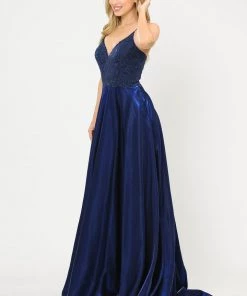 Prom Long A-line Dress With Lace Bodice By Poly USA 8670