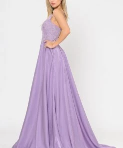 Prom Long A-line Dress With Lace Bodice By Poly USA 8670