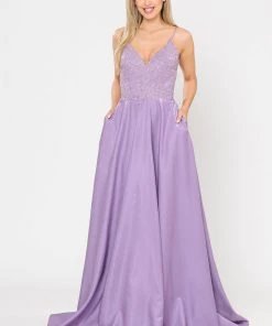 Prom Long A-line Dress With Lace Bodice By Poly USA 8670