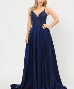Prom Long A-line Dress With Lace Bodice By Poly USA 8670