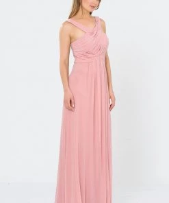 Long A-line Dress With Pleated Bodice By Poly USA 8554