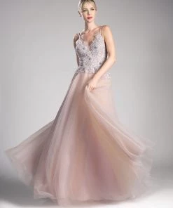Applique Long Tulle Dress By Cinderella Divine UW203 Prom