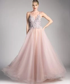 Applique Long Tulle Dress By Cinderella Divine UW203 Prom
