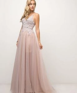 Applique Long Tulle Dress By Cinderella Divine UW203 Prom