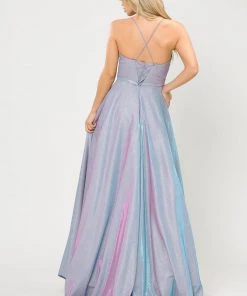 Long A-line Glitter Dress With Corset Back By Poly USA 8436 Prom