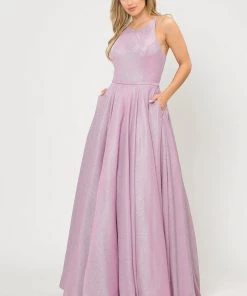 Long A-line Glitter Dress With Corset Back By Poly USA 8436 Prom