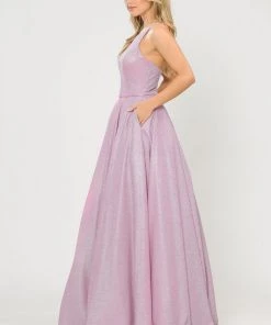 Long A-line Glitter Dress With Corset Back By Poly USA 8436 Prom