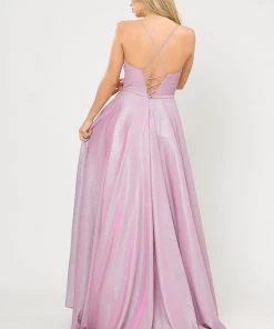 Long A-line Glitter Dress With Corset Back By Poly USA 8436 Prom