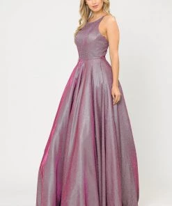 Long A-line Glitter Dress With Corset Back By Poly USA 8436 Prom