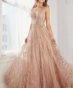 Prom Long A-line Glitter Lace Dress By Cinderella Divine C32