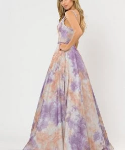 Prom Long A-line Glitter Tie Dye Formal Dress By Poly USA 8346