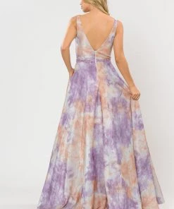 Prom Long A-line Glitter Tie Dye Formal Dress By Poly USA 8346