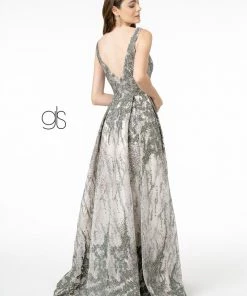 Long A-line Jeweled Lace Dress By Elizabeth K GL1835